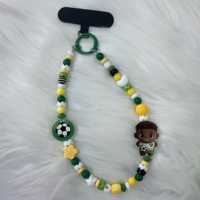 Breloque de téléphone perlée aux couleurs de l'équipe nationale du Brésil avec figurine de star de football, sangle en perles de plastique durable