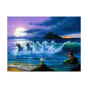 Nieuwe Groothandel Diy Diamond Painting 5d Ambachten Volgens Het Symbool Punt Boor Zee Zeemeermin Wit Paard Kunst Decoratie