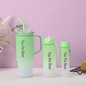 Large Capacity 3 in 1 Set Portable Gradient Color Tumblers Cup Water Bottle with Handle Coffee Mugs Sport 40oz Car <b>Plastic</b> Cups - Product Image 6