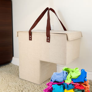 Venta caliente de tela <span class=keywords><strong>escalera</strong></span> cesta plegable <span class=keywords><strong>escalera</strong></span> cesta de almacenamiento con mango de cuero - Product Image 6