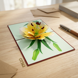 Meilleur Choix Carte Pop-up 3D Faite à la Main en Papier Artistique, Motif Lys Jaune Épanoui, Artisanat Personnalisé, Vietnam Hanoï, Meilleure Vente, Sur Mesure - Product Image 3
