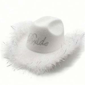 Sombreros Fedora de Fieltro de Polialgodón al por Mayor en Stock, Blancos, para Bodas y Fiestas, con Borde de Plumas Brillantes, Estilo Pesca y Personajes - Product Image 2