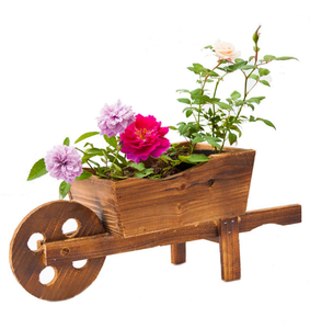 Jardinière <span class=keywords><strong>en</strong></span> <span class=keywords><strong>bois</strong></span> naturel rustique pour l'extérieur, pot à fleurs <span class=keywords><strong>en</strong></span> forme <span class=keywords><strong>de</strong></span> <span class=keywords><strong>brouette</strong></span>, pot <span class=keywords><strong>de</strong></span> plante décoratif multifonctionnel - Product Image 1