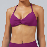 Set Yoga Olahraga Wanita Berkualitas Tinggi 2-Potong Bahan Nylon Spandex Solid Bernapas, Legging dan Bra Grosir