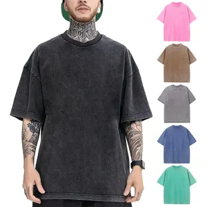 Oversized Vintage Washed T-Shirts Heavyweight 100% Cotton Unisex Customized Printing Solid Pattern Blank Men's T-Shirts