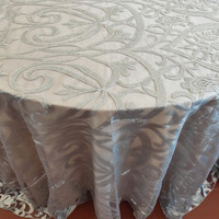 Nappe en maille gris argenté en gros |   Superposition ronde brodée à motif palais, taille personnalisée |   Fournitures de décoration pour fête de mariage