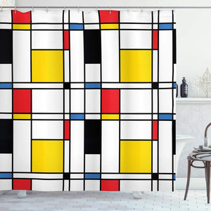 Patrón azul pintura moderna abstracta en Mondrian colorido <span class=keywords><strong>Bauhaus</strong></span> Cortina de ducha de tela de poliéster impermeable - Product Image 4