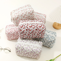 Sacs cosmétiques écologiques en coton rembourrés avec fermeture éclair, réutilisables, légers, à fleurs, matelassés, imprimés sur toute la surface, pochette de maquillage