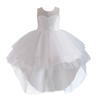 Robe de princesse pour enfants de style occidental en dentelle, robe de mariée blanche à longue traîne pour fille, robes de bal moelleuses pour enfants de 8 ans