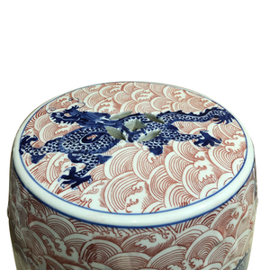 Tabourets de jardin en céramique chinoise antique à motif de dragon rouge sous glaçure bleu et blanc, tabouret décoratif en céramique de Jingdezhen - Product Image 5