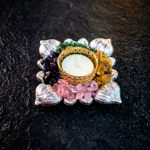 Support de bougie circulaire en pierre mosaïque avec ornements tortue et poisson pour artisanat naturel, idéal pour les diya en cristal et les plateaux de Puja - Product Image 1