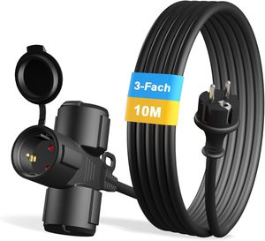 <span class=keywords><strong>Rallonge</strong></span> <span class=keywords><strong>électrique</strong></span> en caoutchouc Euro de 10 m, IP44, prise 3 broches vers triple prise extérieure avec couvercle, 3500 W - Product Image 1