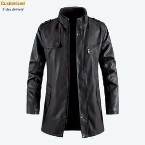 Vente en gros Veste en cuir <span class=keywords><strong>3</strong></span>/<span class=keywords><strong>4</strong></span> pour <span class=keywords><strong>homme</strong></span> Manteau <span class=keywords><strong>trench</strong></span> à col montant personnalisé Manteau d'hiver long style de la rue - Product Image 1