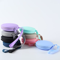 Porte-monnaie rond simple en silicone étanche, étui pour câbles et écouteurs, pochette à clés zippée, sac de rangement portable