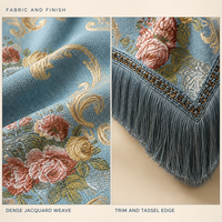 Nappe Jacquard de Luxe Rectangulaire pour Table à Manger, Housse de Table à Pompons Bleu Poussière, Damassé, pour Maison, Banquet, Hôtel, Vente en Gros, OEM, ODM