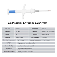 Microchip implantable pour animaux de compagnie, petite taille, en plastique durable, certifiée FDX-B ICAR, EM4305, 134,2 kHz, 2,12 x 12 mm, pour chiens.