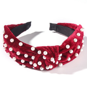 Wholesale Korea Fashion Womens Hair Accessories Head Band Custom Women Fabric Tie Knot Pearl <strong>Plastic</strong> <strong>Headband</strong> for Girls - Product Image 6