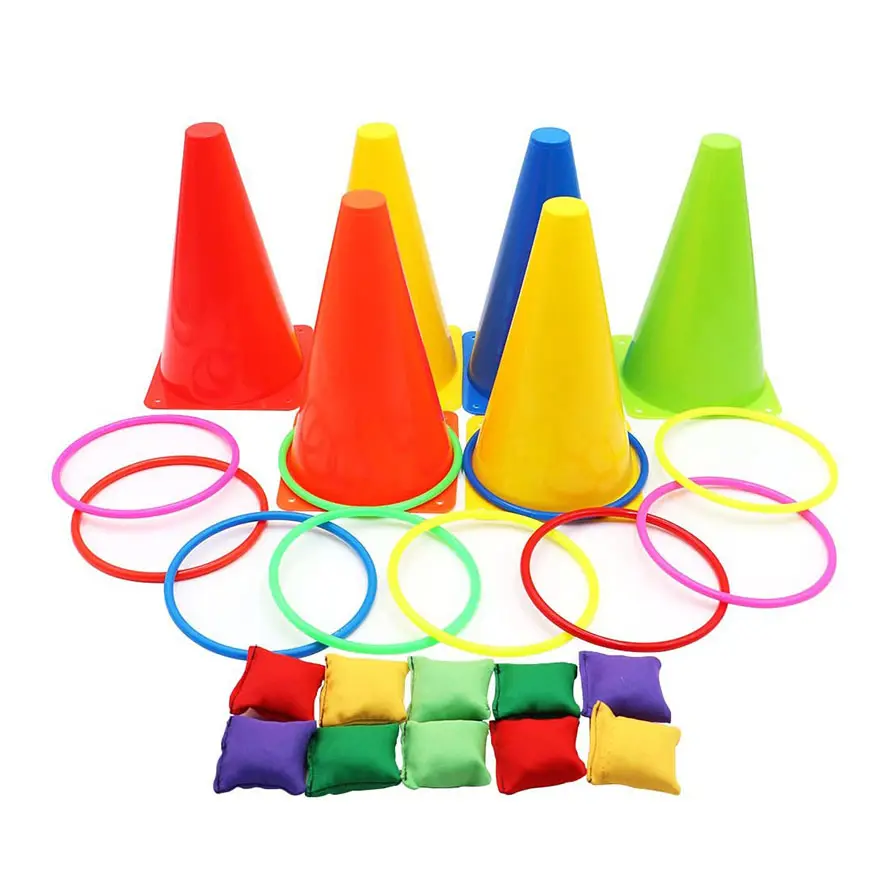 3 In 1 Kleurrijke Zachte Plastic Kegels Zitzakken Plastic Sport Ring Toss Spel Set