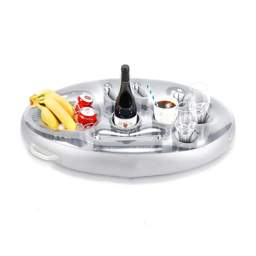 Silver Drink Holder Ice Bar Party PVC Floating Food Tray Beach Float Beverage Coasters Swimming Pool Inflatable Holder
