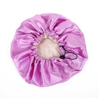 Topi Tidur Satin Bergaris Dua Lapis Besar Terlaris, Empat Musim, Dengan Kancing dan Pita Elastis yang Dapat Disesuaikan, Pelindung Rambut