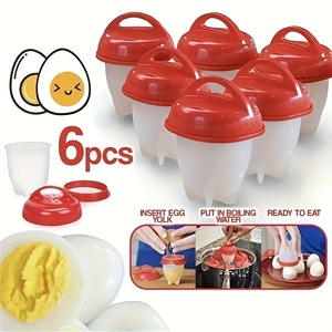 6 pcs <b>Silicone</b> Egg Poacher Non Stick Steam Egg Cooker Red Reusable Boiling Mold for Breakfast Kitchen - Product Image 1