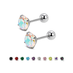 ต่างหูแฟชั่นไทเทเนียม ASTM F136 ทรงกลม ประดับ<span class=keywords><strong>เพชร</strong></span>คิวบิกเซอร์โคเนียหลากสี ป้องกันการแพ้ แบบเกลียวหลัง สำหรับเจาะหู - Product Image 2