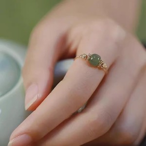 Barley Hetian Jade Carved Lucky Bead Ring Women Adjustable Light Luxury Chinese Retro Style Jewelry Gift - Product Image 2