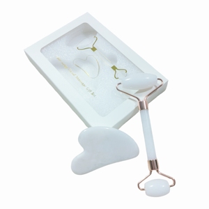 Kit de Belleza <b>Jade</b> Natural Blanco Herramientas Gua Sha y Rodillo Masaje con Caja - Product Image 3