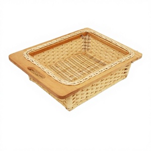 High Quality Handmade Modern Wooden and <b>Wicker</b> Eco-Friendly Multifunction Kitchen <b>Storage</b> <b>Basket</b> for Fruit Organization - Product Image 2