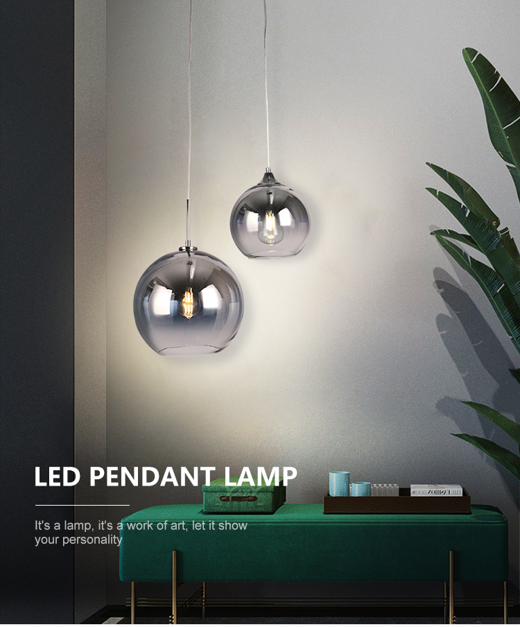 New Design Indoor Decoration Bedroom Dining Room Round E27 Modern Glass Pendant Lamp