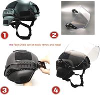 Casque tactique VANDA MICH 2000 ACH avec visière transparente, rail latéral NVG, matériau PE, sangle rembourrée