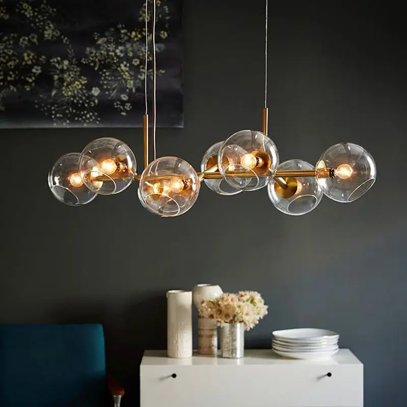 Lustre europeu de luxo retrô vintage, luxuoso, com bolas de vidro, globo, pingente de luz para cama