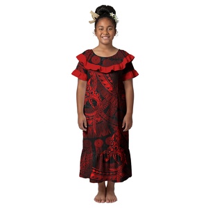Abiti Hawaiani alla Moda per Bambini con Stampa Personalizzata, Vestiti Polinesiani con Colletto a Volant, Abito Tribale per Bambine con Maniche a Petalo - Product Image 1