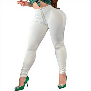 Leggings Blancos de Cintura Alta, Largos, de Spandex y Nailon, Elásticos en Cuatro Direcciones, Color Sólido, Cintura Elástica, Pantalones de Yoga - Product Image 1