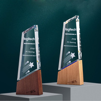 Nouveau trophée en bois vierge avec gravure sur verre cristal, idéal pour les cérémonies, événements sportifs et cadeaux.