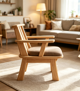 Fauteuil scandinave en bois massif avec revêtement en tissu, chaise de salon moderne, design en chêne naturel - Product Image 1