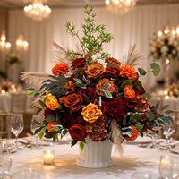 Boule de fleurs artificielles en soie pour centre de table, arrangement floral de pampas orange brûlé, décoration de table de mariage
