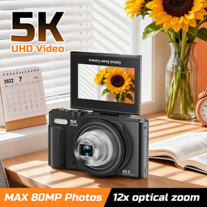 Appareils photo numériques 5K pour la photographie, caméra Vlog 80MP 180° °   Caméra de streaming avec écran rotatif, zoom optique 12x, WiFi, mise au point automatique - Product Image 1