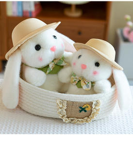 Poupée en peluche <span class=keywords><strong>lapin</strong></span> mignon petit <span class=keywords><strong>lapin</strong></span> blanc avec un chapeau griffe Machine poupée poupée en tissu pour enfants cadeau d'anniversaire - Product Image 6