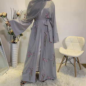 Modesto mujer moda Dubai abierto Abaya transpirable gasa elegante flor bordado tradicional musulmán ropa accesorio - Product Image 5