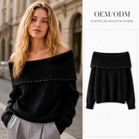 Koreanischer Faux-Mink-Pullover im sanften Stil mit Neckholder-Ausschnitt für Damen, Herbst-Neuheit, gemütliches und weiches Strickoberteil auf Lager