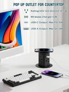 Nuova Presa da Scrivania a Scomparsa con Sollevamento Pneumatico, 30W USB-C, Quattro Prese Americane, Ricarica Wireless 15W Integrata - Product Image 3