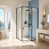 Paroi de douche en verre trempé FUSA 8 mm pour salle de bain, 1 porte à charnière, 2 panneaux fixes, cadre en acier inoxydable 304, ajustement 5 mm