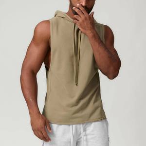 Мужская повседневная майка для бега, спортивный жилет для фитнеса, толстовка с капюшоном, одежда для бодибилдинга, тканая ткань, без логотипа, без рисунка - Product Image 2