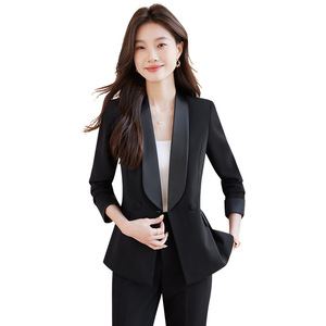 Women's Suit Set Black White Formal Wear Full Sleeve Polyester Satin Anti-Wrinkle Autumn Professional Office Style - Product Image 5