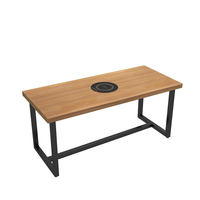 Juego de Mesa de Restaurante de Madera Maciza Estilo Industrial, Mesa de Comedor Rectangular con Sillas de Metal para Cantina o Cafetería