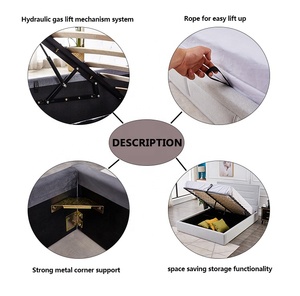 Verticale Strepen Hoge Hoofdeinde Met Vleugels Fluwelen Stof Zacht Slaapkamer Meubels Double Twin Opslag Bed Frame - Product Image 4