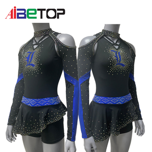 नृत्य टीम के लिए कस्टम चीयर वर्दी और नीले और काले रंग में खुश टीम के लिए - Product Image 6