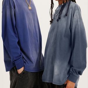 T-shirt à manches longues avec logo personnalisé, vintage, délavé, épaules tombantes, col rond, épais, dégradé, hip-hop, pour homme - Product Image 5