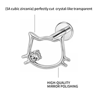 Labret de piercing en titane ASTM F136 avec zircone cubique 16G, à filetage interne, pour hélix et cartilage